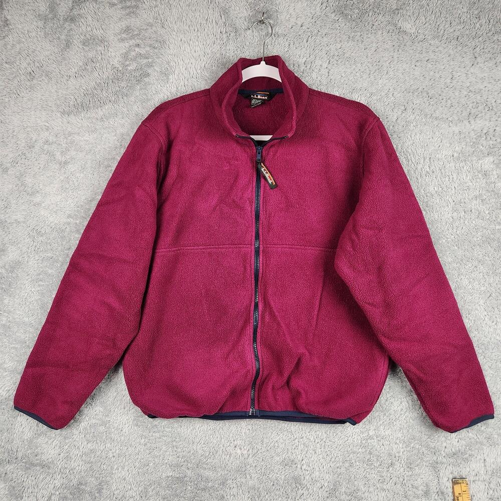 Vintage LL Bean Jacket Womens Medium Pink Fleece Full Zip Outdoor Hiking Retro